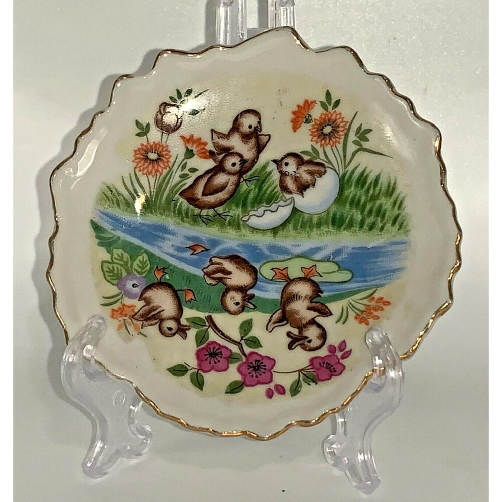 Vintage 4" Dish Ducklings Trinket Dish Easter Spring Made In Japan - Picture 2 of 6